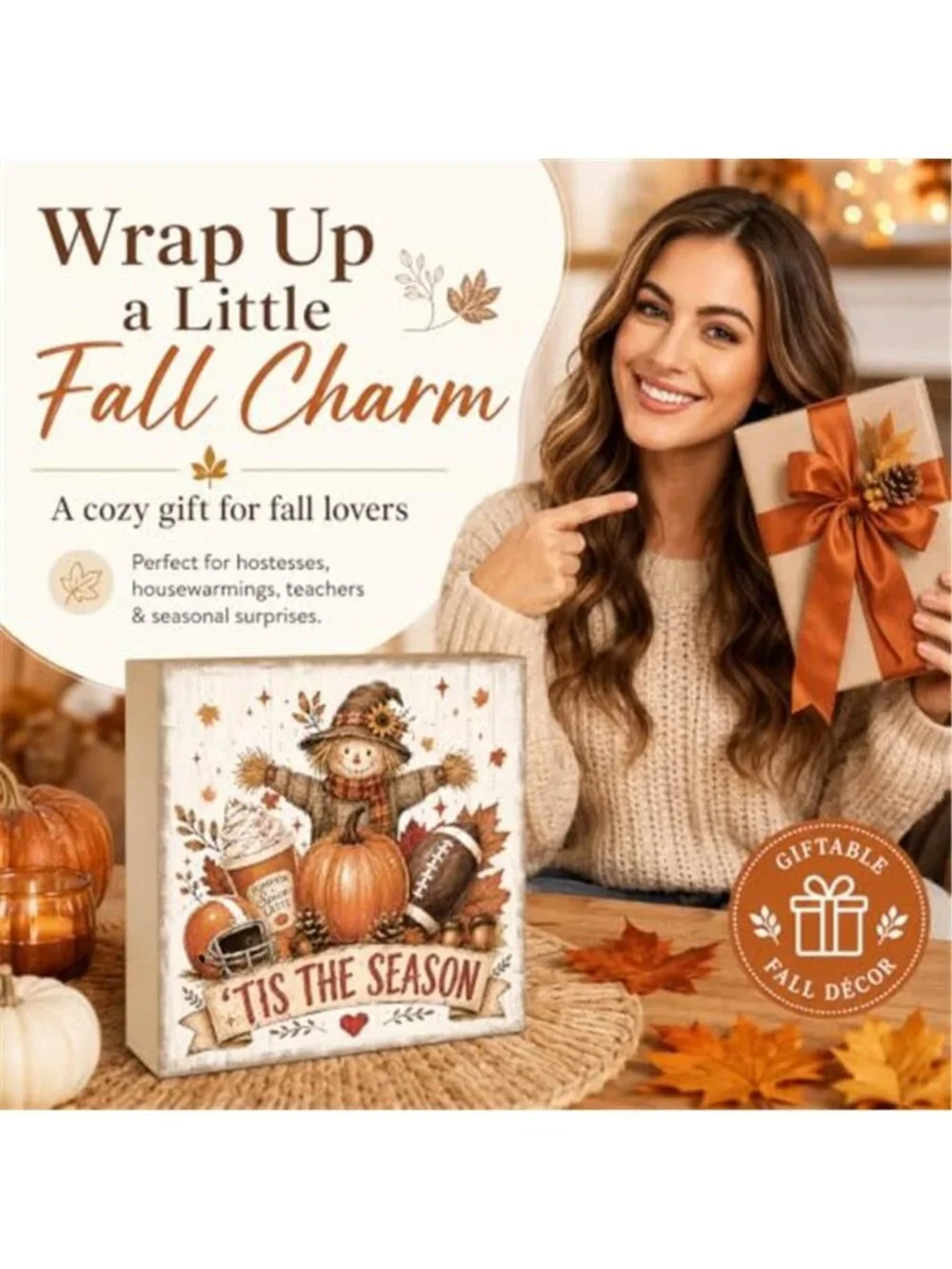 Fall Decorations for Home Football Pumpkin Wood Sign Fall Wall Shelf Decor
